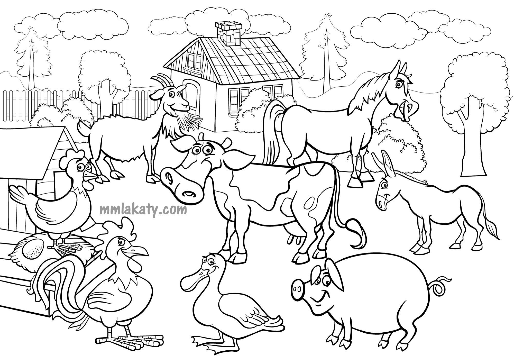 رسم حيوانات المزرعة للتلوين للاطفال بيتى مملكتى