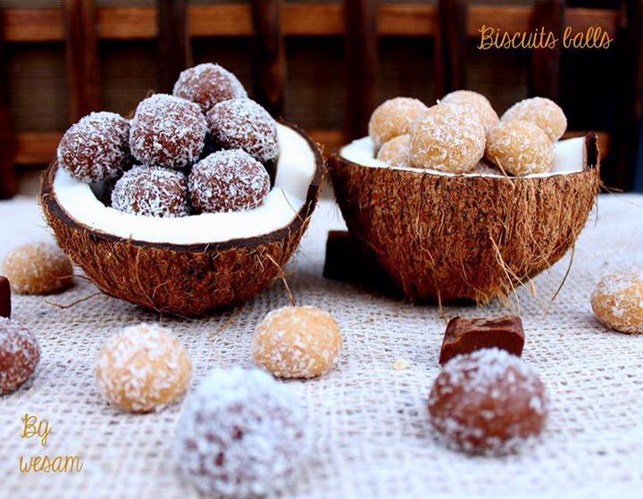 طريقة عمل كرات البسكويت بجوز الهند