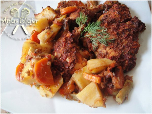 طريقة عمل دجاج بالفرن مع خضار