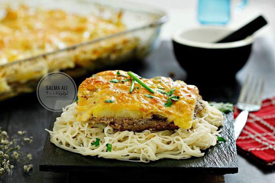 طريقة عمل شرائح اللحم مع البطاطس و الجبنة من مطبخ سلمى علي