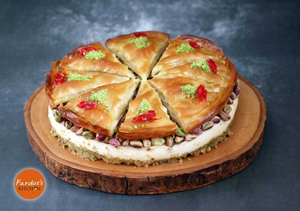 تشيز-كيك-البقلاوة طريقة عمل تشيز كيك البقلاوة من مطبخ فردوس الأغبر