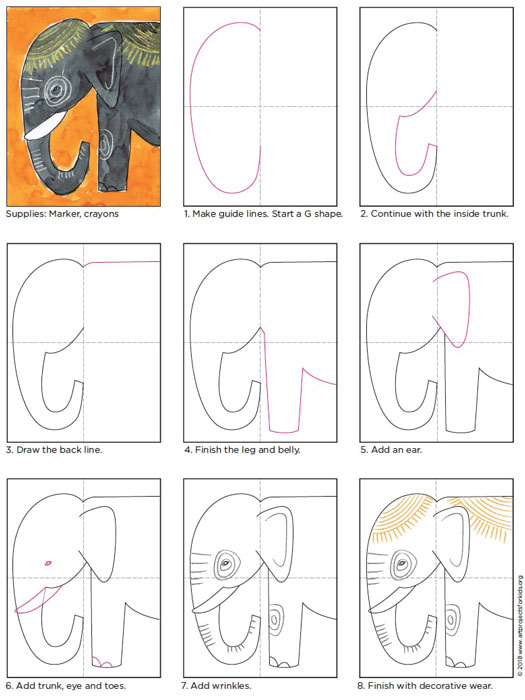 كيفية وخطوات رسم الفيل الهندي