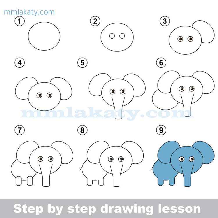 طريقة رسم الفيل للأطفال بأسهل خطوات بالصور