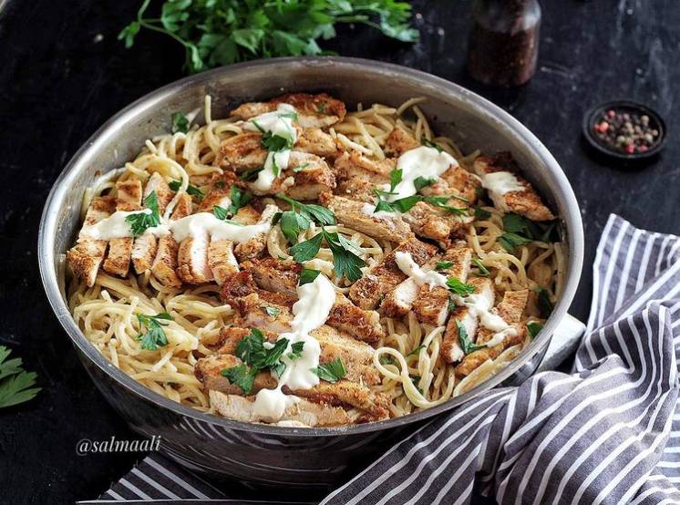 مكرونة سيزر بالدجاج مكرونة